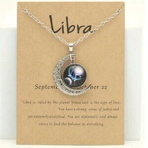 NWT Libra Silver-Tone 1.5" Glass Moon Pendant 18-20" Necklace